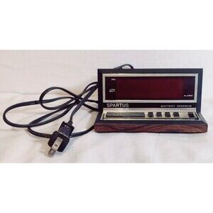 Vintage Spartus Digital Alarm Clock Model 1140 Faux Wood Red Display Working